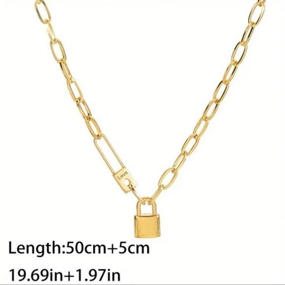 Stainless Steel Letter Love Lock Pendant Thick Chain Necklace - Picture 3 of 3